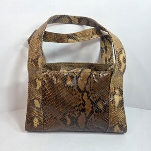 Vintage Python Snake Leather Satchel Purse Bag 70s Euc Reptile Brown Tan Chic